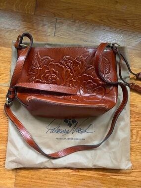 Patricia Nash Hand-Tooled Floral Leather Crossbody - Cognac